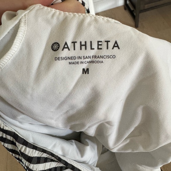 Athleta Seersucker V-Neck One Piece Swimsuit Black White Size: M - Picture 4 of 4